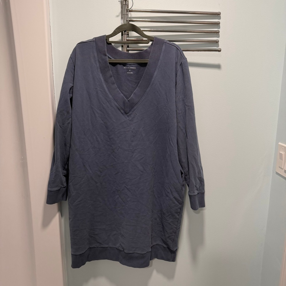 Universal Standard Sweatshirt Dress Blue XS V-Neck Minimalist Athleisure Casual